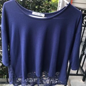 Navy three quarter sleeve shirt with lace back